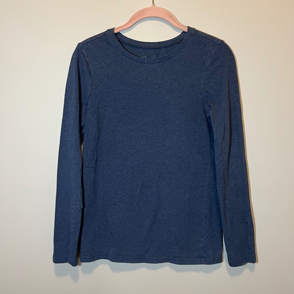 Pact Organic Cotton Long Sleeve Crew Neck Tee Heathered Navy Blue Medium